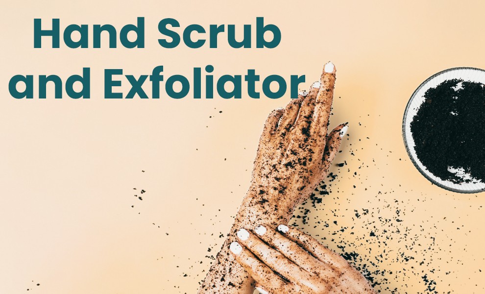 Hand scrub jar on white background, Applying exfoliating hand scrub to hands, Hand scrub for smooth skin, Exfoliating hand treatment